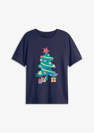 T-Shirt mit Weihnachtsmotiv in blau von vorne - bonprix