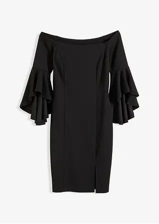 Carmen-Kleid mit Volant-Ärmel in schwarz von vorne - bonprix