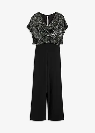 Jumpsuit mit Pailletten in schwarz von vorne - bonprix