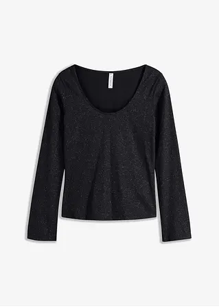 Rippshirt mit Glanzeffekt in schwarz von vorne - bonprix