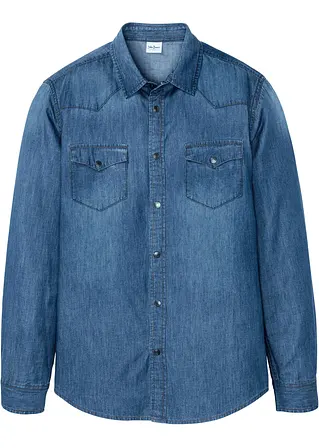 Jeanshemd aus reiner Baumwolle in Slim Fit, Langarm in blau von vorne - bonprix