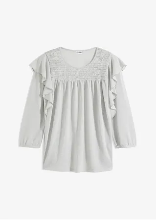 3/4 Arm Volant-Shirt mit Lurex in grau von vorne - bonprix