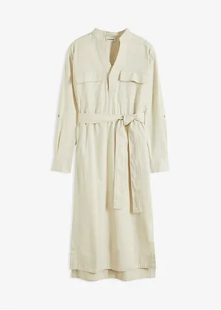 Hemdblusenkleid in Midi-Länge in beige von vorne - bonprix
