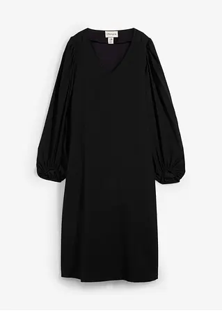 Midikleid aus fließendem Viskose-Mix in schwarz von vorne - bonprix