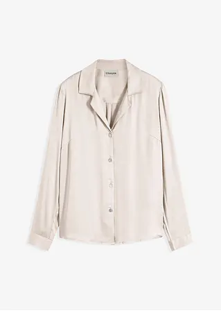 Viskose-Satinbluse mit Reverskragen in beige von vorne - bonprix