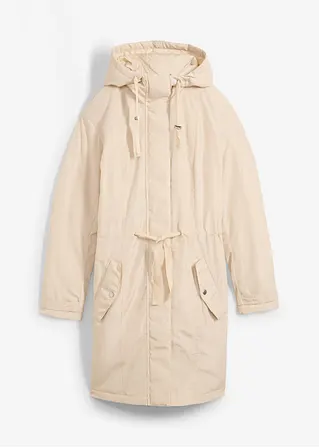 Weit geschnittene Jacke mit Vokuhila- Saum und Schlitzen, leicht wattiert in beige von vorne - bonprix