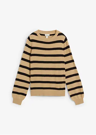 Pullover mit leichten Ballonärmeln, Langarm in beige von vorne - bonprix