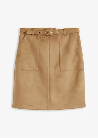 Velourlederimitat-Rock mit Gürtel in braun von vorne - bonprix