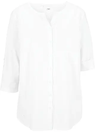 Bluse mit Leinen, 3/4 Arm in weiß von vorne - bonprix