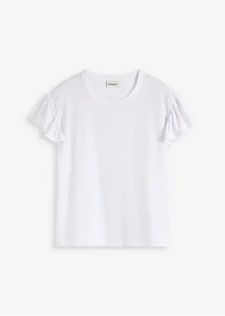 Shirt mit Volants-Ärmeln in weiß von vorne - bonprix