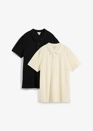 Piqué-Poloshirt (2er Pack) aus reiner Bio-Baumwolle in schwarz von vorne - bonprix