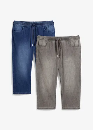 Leichte Regular Fit Schlupf-3/4-Stretch-Jeans, Straight (2er Pack) in blau von vorne - bonprix