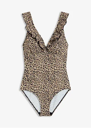 Badeanzug mit Volants in beige von vorne - bonprix