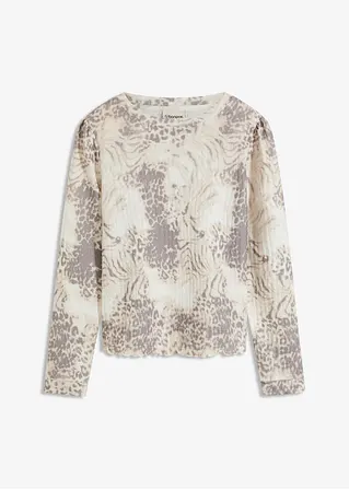 Langarmshirt mit Struktur in beige von vorne - bonprix