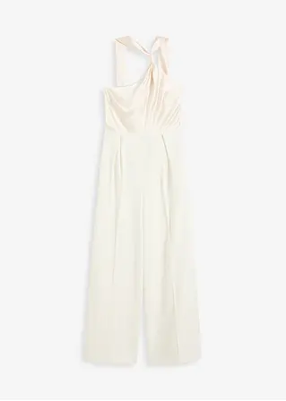 Jumpsuit aus fließendem Satin in weiß von vorne - bonprix