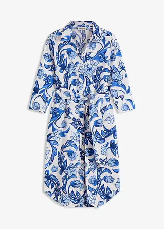 Hemdblusenkleid aus Baumwoll-Mix in weiß von vorne - bonprix
