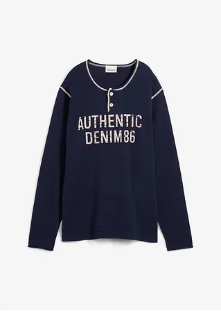 Feinstrick-Pullover aus reiner Baumwolle in blau von vorne - bonprix