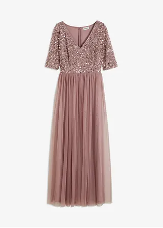 Maxikleid mit Paillettenstickerei in rosa von vorne - bonprix