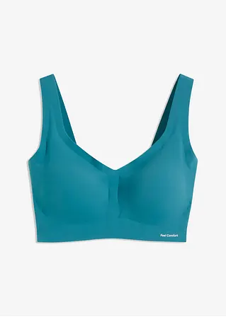 Wattierter Feel Comfort Lasercut T-Shirt BH ohne Bügel in petrol von vorne - bonprix