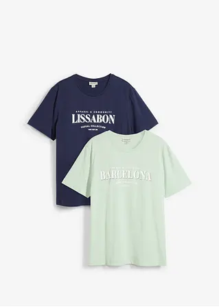 T-Shirt (2er Pack) aus reiner Bio-Baumwolle in blau von vorne - bonprix