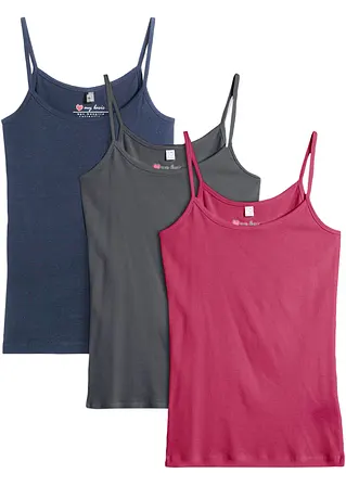 Spaghettiträger-Top aus reiner Baumwolle (3er Pack) in pink - bonprix