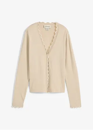 Feinstrickjacke mit Seidenanteil in beige von vorne - bonprix
