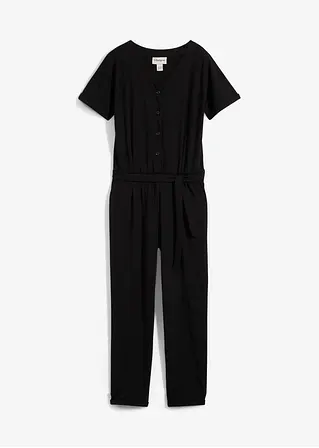 Jersey-Jumpsuit mit Bio-Baumwolle in schwarz von vorne - bonprix