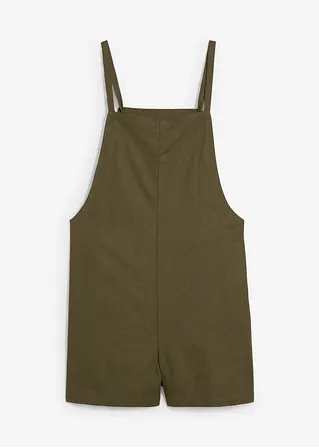 Kurzer Jumpsuit aus luftigem Leinen-Mix in grün von vorne - bonprix