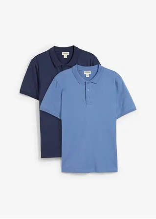 Jersey-Poloshirt (2er Pack) aus reiner Bio-Baumwolle in blau von vorne - bonprix