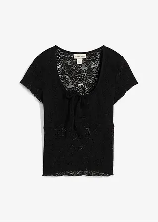 T-Shirt aus Spitze in schwarz von vorne - bonprix