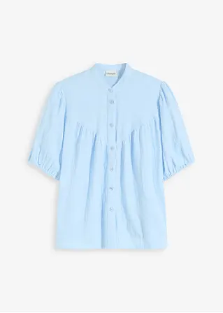 Kurzarm-Bluse aus Musselin in blau von vorne - bonprix