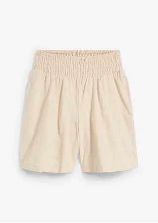Schlupf-Shorts aus Baumwoll-Seersucker in beige von vorne - bonprix