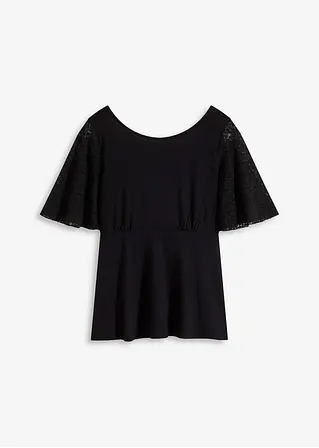 Shirt mit Spitzenärmeln in schwarz von vorne - bonprix