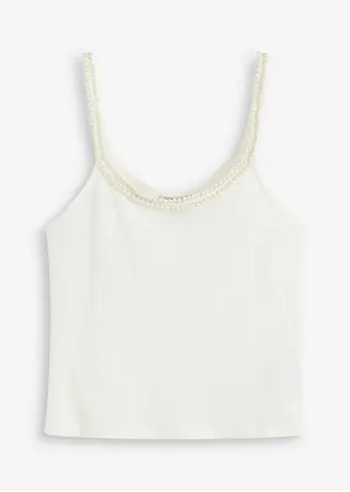 Spaghettiträger-Top mit Schmuck-Detail in weiß von vorne - bonprix