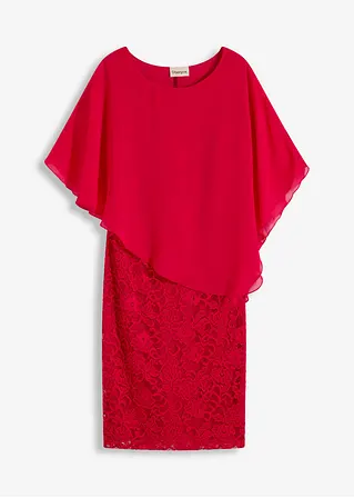 Spitzenkleid mit Überwurf aus feinem Chiffon in rot von vorne - bonprix
