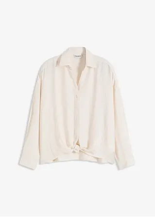 Bluse aus leichtem Crêpe in beige von vorne - bonprix