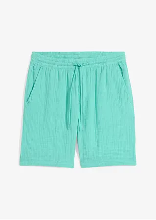 Musselin-Shorts aus reiner Baumwolle, Regular Fit in grün von vorne - bonprix