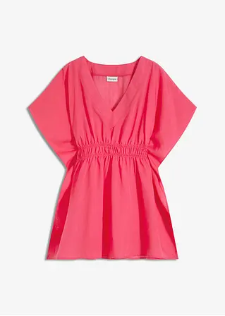 Transparente Strandtunika mit V-Ausschnitt in pink von vorne - bonprix
