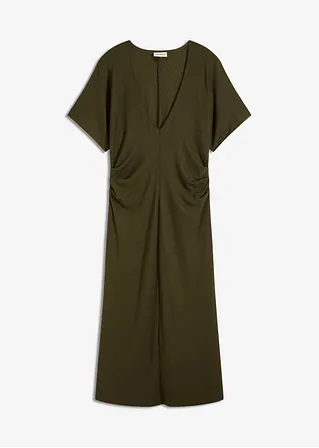 Rippkleid aus Jersey mit seitlicher Raffung in grün von vorne - bonprix