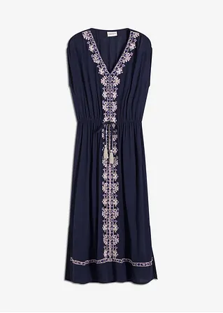 Boho-Midikleid mit Stickerei in blau von vorne - bonprix