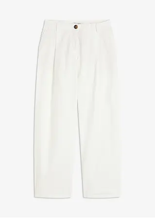 Twillhose aus Baumwolle mit Bundfalten in weiß von vorne - bonprix