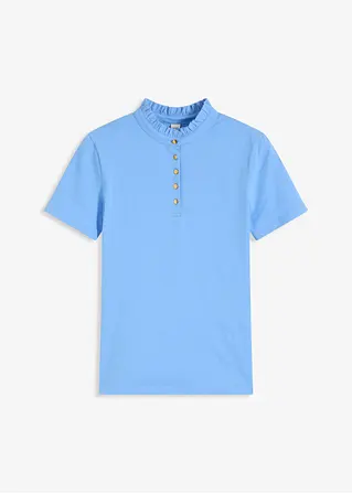 Shirt aus Baumwolle mit Rüschen in blau von vorne - bonprix