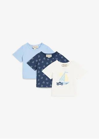 T-Shirt aus reiner Bio-Baumwolle (3er Pack) in blau von vorne - bonprix