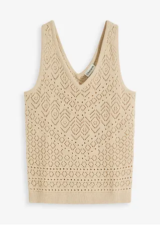 Ajour Stricktop in beige von vorne - bonprix