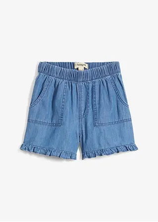 Jeans-Shorts aus fließender Baumwolle in blau von vorne - bonprix