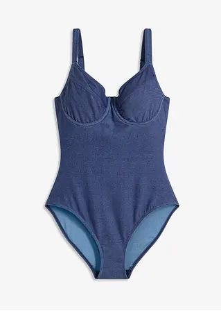 Bügel-Badeanzug in Jeansoptik in blau von vorne - bonprix