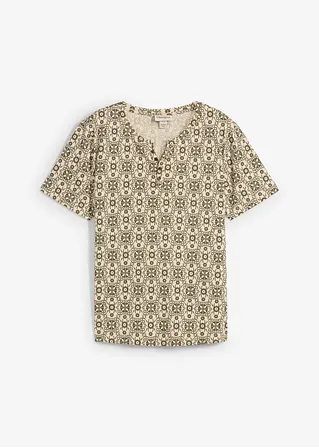 Henleyshirt aus reiner Baumwolle in beige von vorne - bonprix