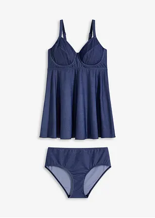 Long Tankini (2-tlg.Set) in Jeansoptik in blau von vorne - bonprix