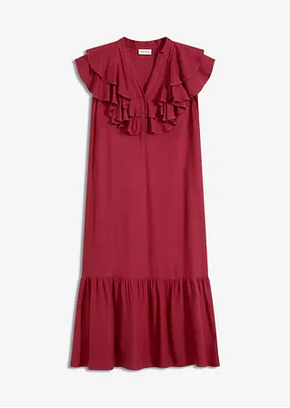 Midikleid mit Volants aus strukturiertem Crêpe in rot von vorne - bonprix