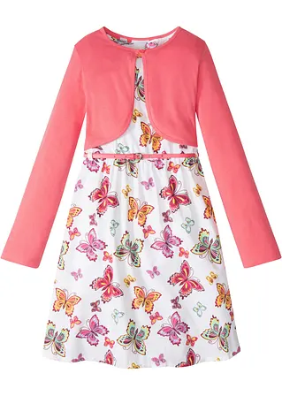 Kleid + Gürtel + Bolero (3-tlg. Set) in weiß von vorne - bonprix